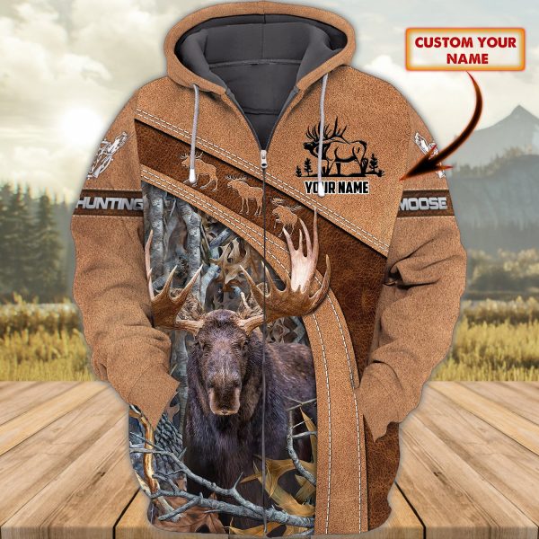 Moose Hunting – Personalized Name 3D Zipper hoodie – Tad 134