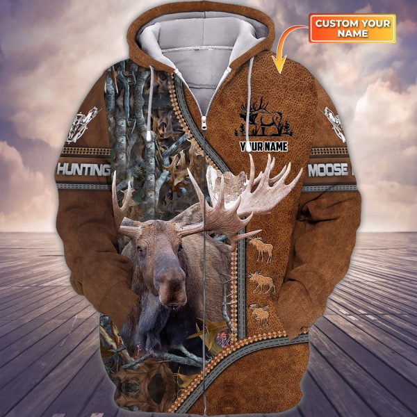 Moose Hunting Camouflage Pattern Personalized 3D Zipper Hoodie 02